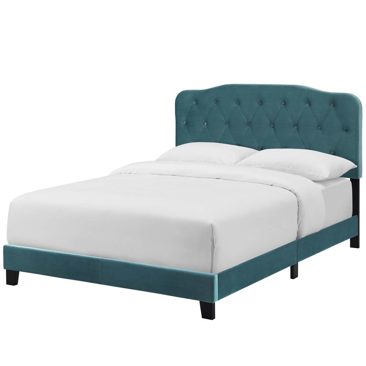 Amelia Queen Upholstered Velvet Bed, Queen Size, Velvet Fabric, Blue, 15260