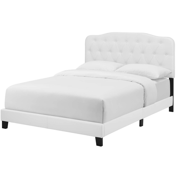 Amelia Queen Faux Leather Bed, Queen Size, Faux Vinyl Leather, White, 15262