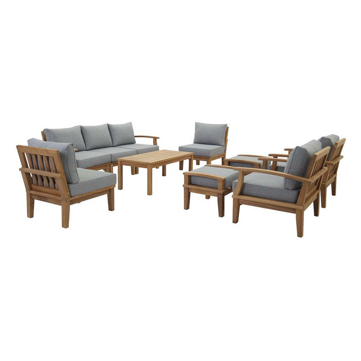 Marina 10 Piece Outdoor Patio Teak Set, Wood, Grey Gray Natural 15268