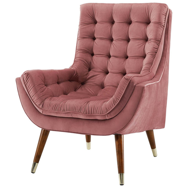 Suggest Button Tufted Upholstered Velvet Lounge Chair, Velvet Fabric, Rose Red 15306