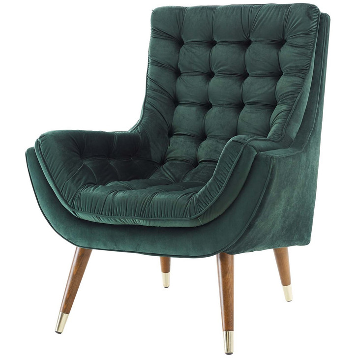 Suggest Button Tufted Upholstered Velvet Lounge Chair, Velvet Fabric, Green 15307