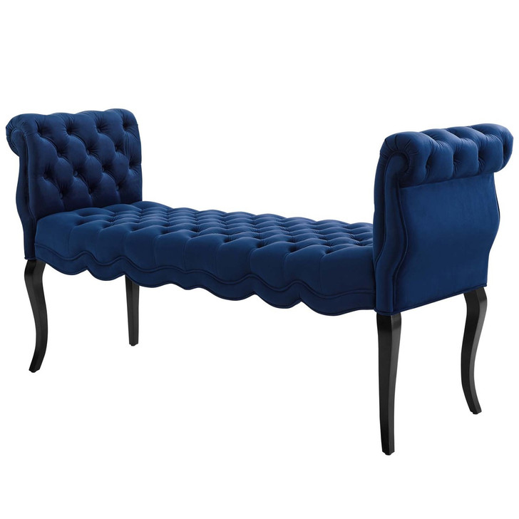 Adelia Chesterfield Style Button Tufted Performance Velvet Bench, Velvet Fabric, Navy Blue 15315