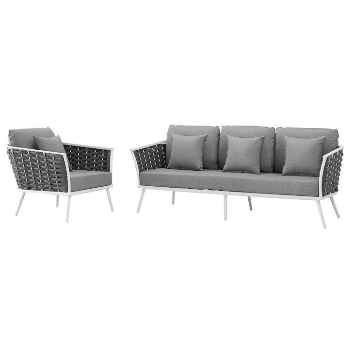 Stance 2 Piece Outdoor Patio Aluminum Sectional Sofa Set, Fabric Aluminium, White Grey Gray 15332