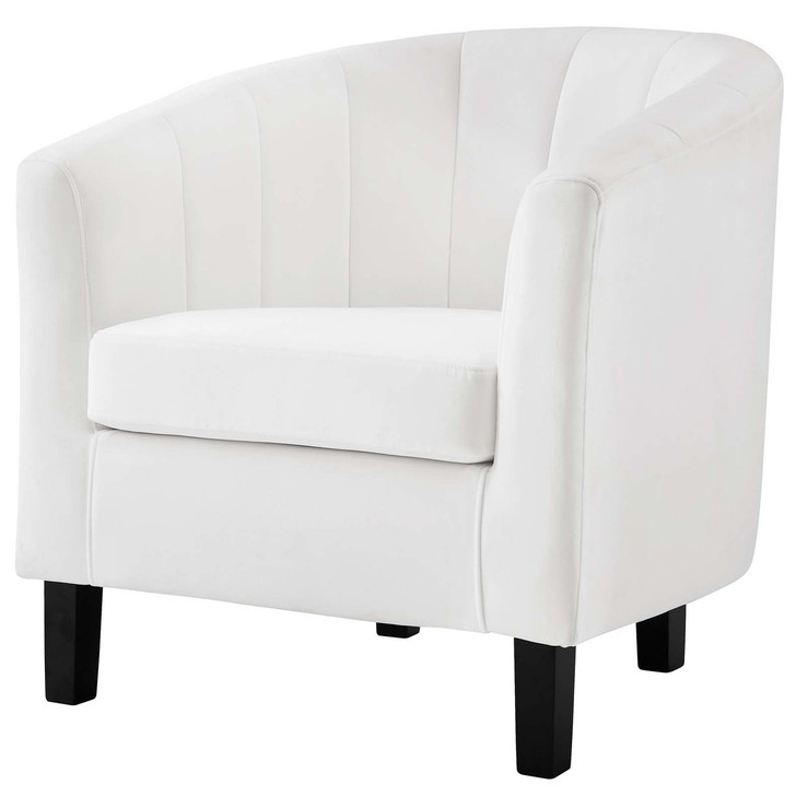 Prospect Channel Tufted Upholstered Velvet Armchair, Velvet Fabric, White 15353