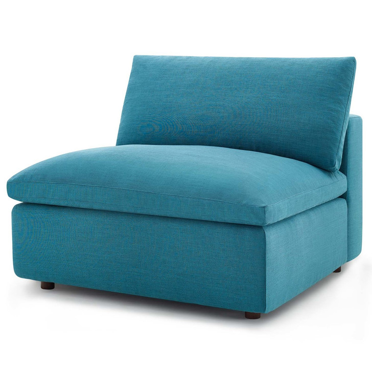 Commix Down Filled Overstuffed Armless Chair, Fabric, Aqua Blue 15363