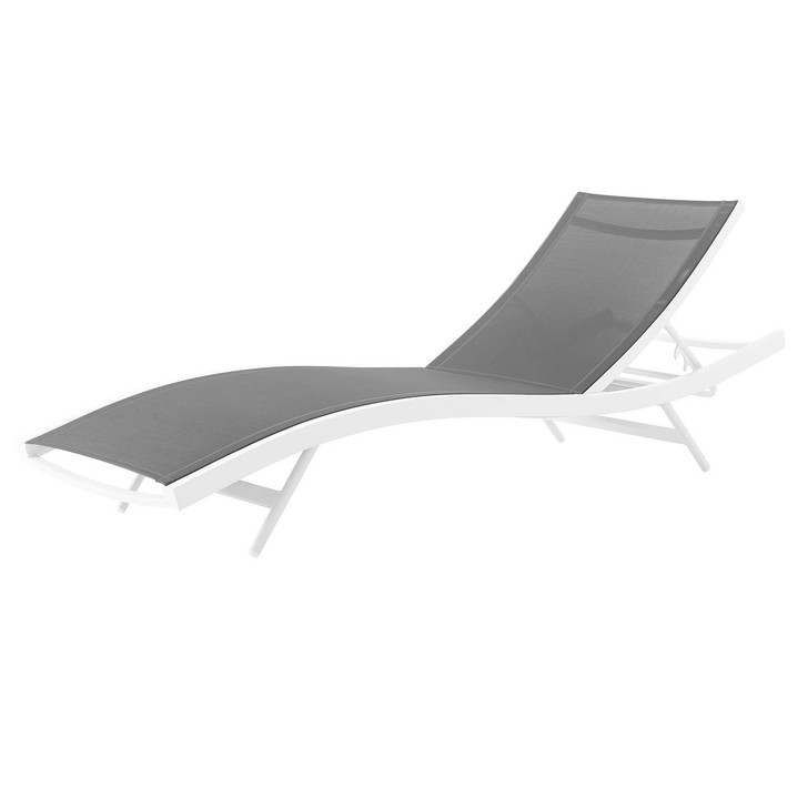 Glimpse Outdoor Patio Mesh Chaise Lounge Chair, Fabric Aluminium, White Grey Gray 15368