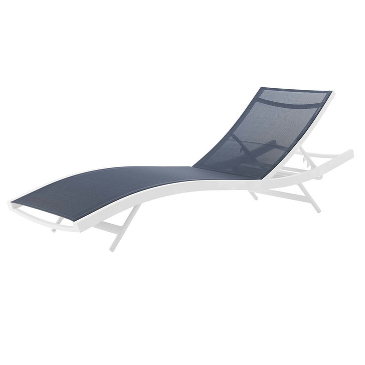 Glimpse Outdoor Patio Mesh Chaise Lounge Chair, Fabric Aluminium, White Navy 15369