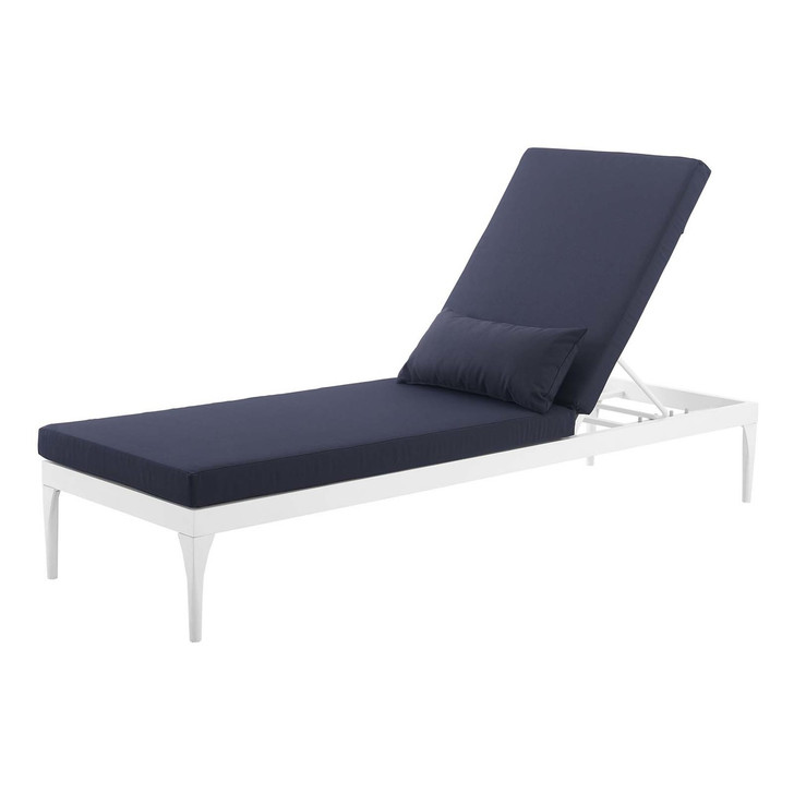 Perspective Cushion Outdoor Patio Chaise Lounge Chair, Fabric Aluminium, White Navy 15373