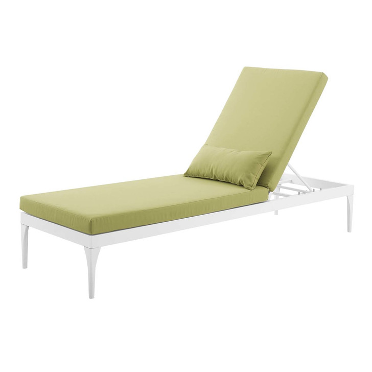 Perspective Cushion Outdoor Patio Chaise Lounge Chair, Fabric Aluminium, Green White 15374