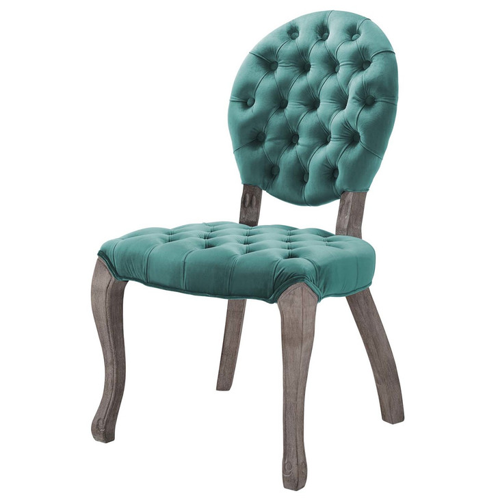 Exhibit French Vintage Dining Performance Velvet Side Chair, Velvet Fabric Wood, Aqua Blue 15393