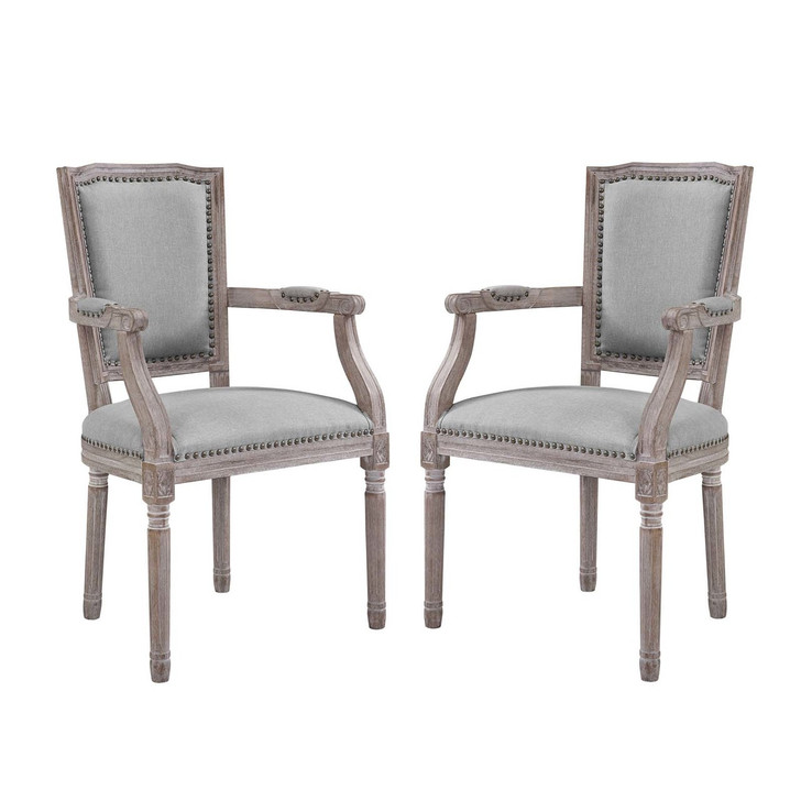 Penchant Dining Armchair Upholstered Fabric Set of 2, Fabric Wood Copper Nail Rivet, Light Grey Gray 15417