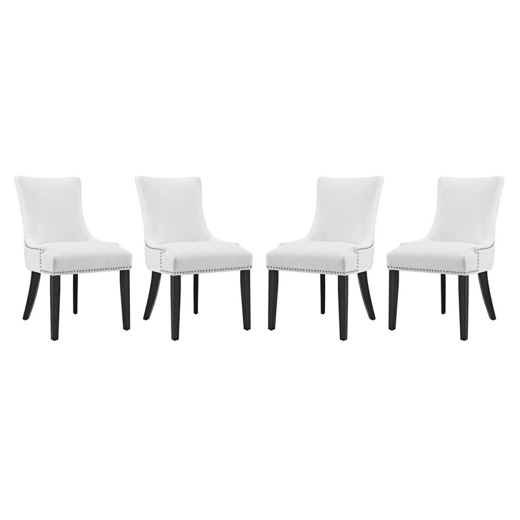 Marquis Dining Chair Faux Leather Set of 4, Faux Vinyl Leather Nail Rivet, White 15466