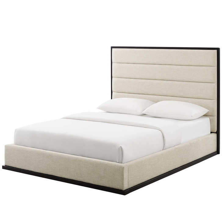 Ashland Queen Upholstered Linen Fabric Platform Bed, Queen Size, Fabric, Beige, 15524