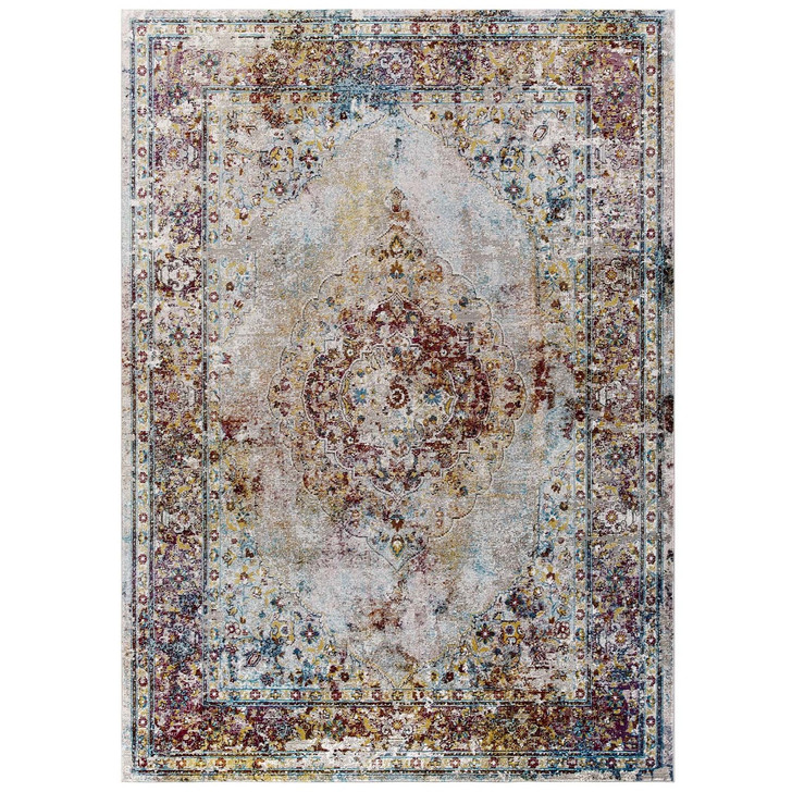 Success Merritt Transitional Distressed Vintage Floral Persian Medallion 5x8 Area Rug, Fabric, Multi Colorful 15586