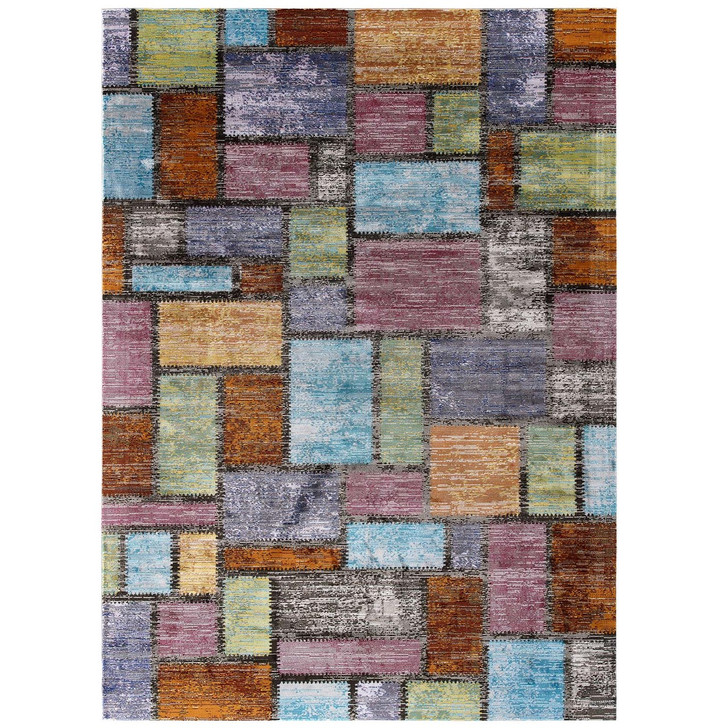 Success Nyssa Abstract Geometric Mosaic 5x8 Area Rug, Fabric, Multi Colorful 15598