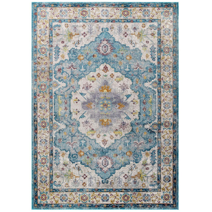 Success Anisah Distressed Vintage Floral Persian Medallion 8x10 Area Rug, Fabric, Multi Blue 15605