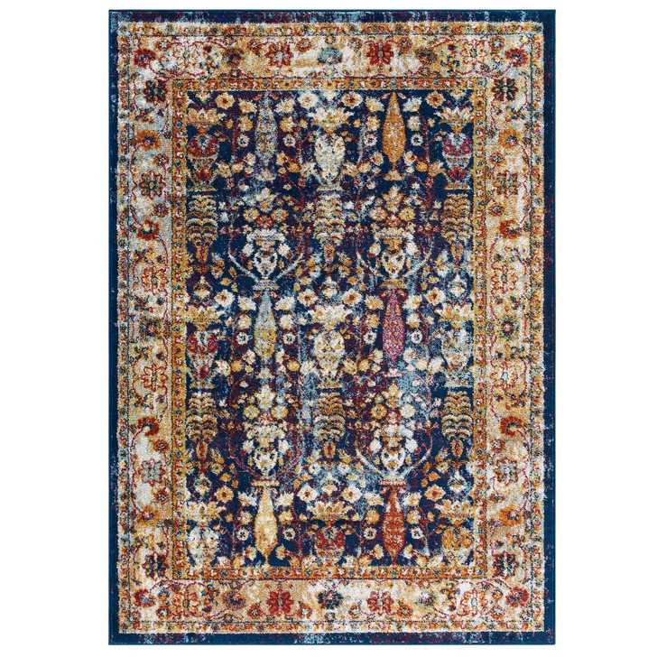 Entourage Jessa Distressed Vintage Floral Lattice 8x10 Area Rug, Fabric, Multi Blue 15634