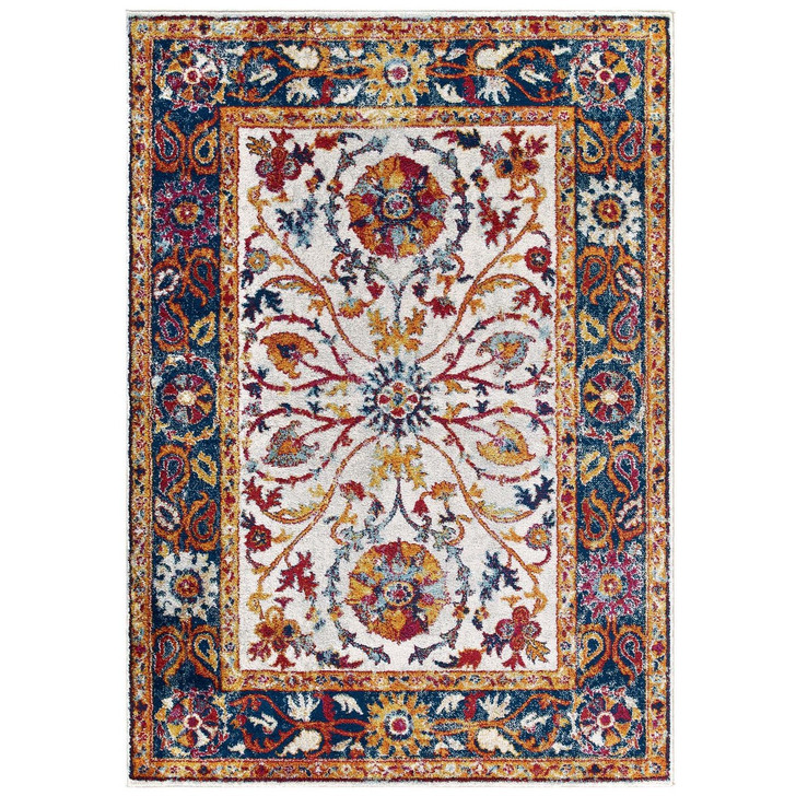 Entourage Samira Distressed Vintage Floral Persian Medallion 5x8 Area Rug, Fabric, Multi Colorful 15645