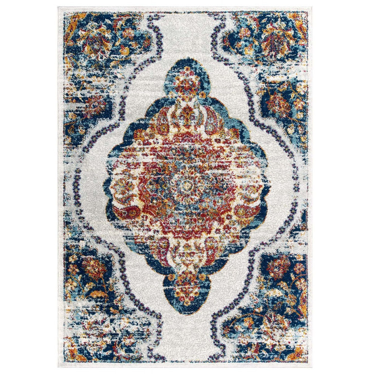 Entourage Malia Distressed Vintage Floral Persian Medallion 5x8 Area Rug, Fabric, Multi Colorful 15649