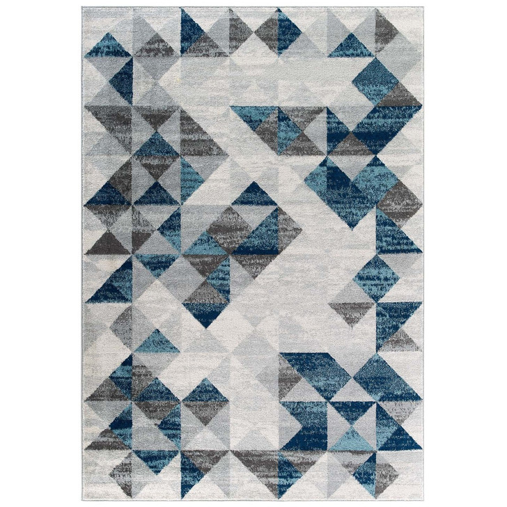 Entourage Elettra Distressed Geometric Triangle Mosaic 8x10 Area Rug, Fabric, Multi Blue 15656