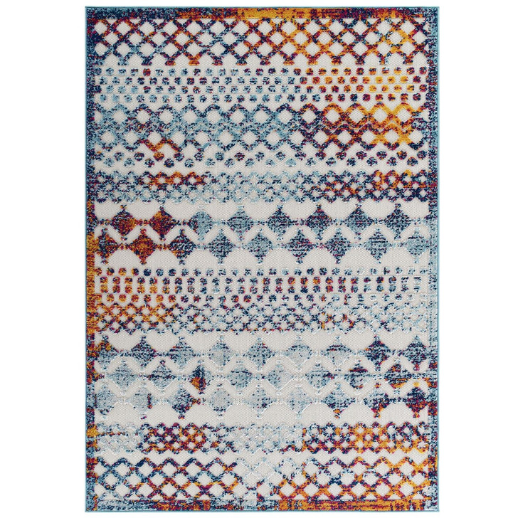 Reflect Giada Distressed Vintage Abstract Diamond Moroccan Trellis 5x8 Indoor and Outdoor Area Rug, Fabric, Multi Color 15661
