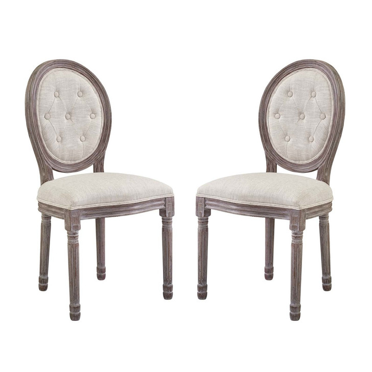 Arise Vintage French Upholstered Fabric Dining Side Chair Set of 2, Fabric Wood, Beige 15687