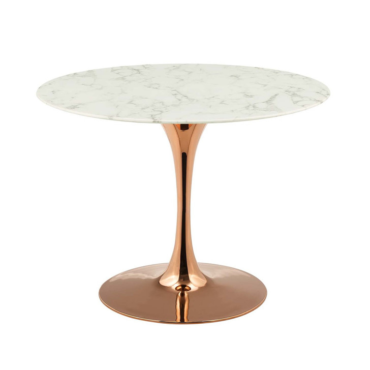 Lippa 40" Round Dining Table, Metal Steel Artificial Marble, White Rose Gold 15696