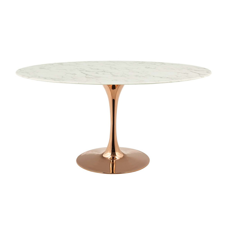 Lippa 60" Oval Dining Table, Metal Steel Artificial Marble, White Rose Gold 15698