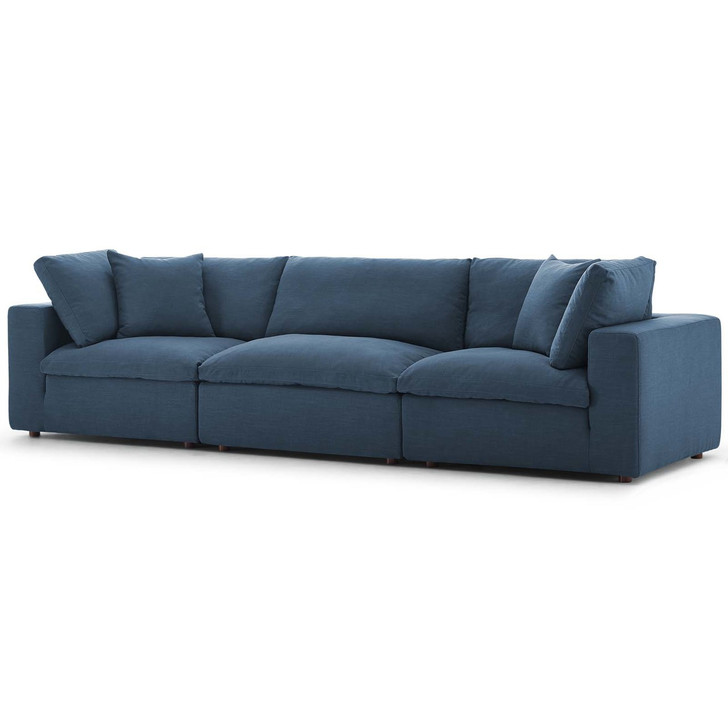 Commix Down Filled Overstuffed 3 Piece Sectional Sofa Set, Fabric, Navy Blue 15721