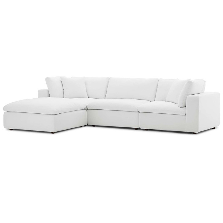 Commix Down Filled Overstuffed 4 Piece Sectional Sofa Set, Fabric, White 15730