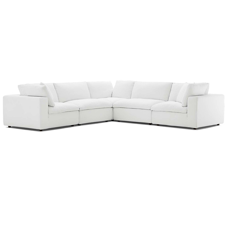 Commix Down Filled Overstuffed 5 Piece Sectional Sofa Set, Fabric, White 15744