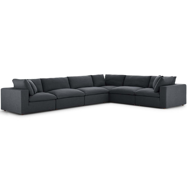 Commix Down Filled Overstuffed 6 Piece Sectional Sofa Set, Fabric, Grey Gray 15751