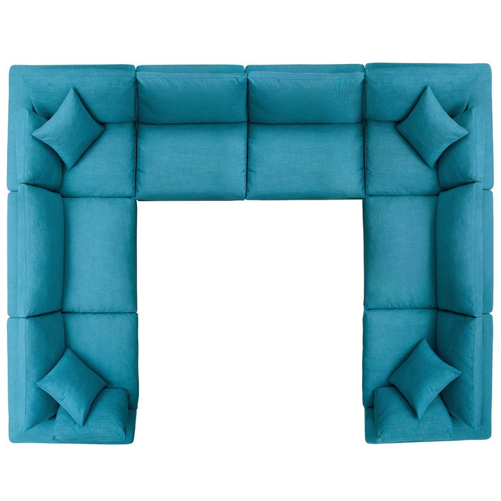 Commix Down Filled Overstuffed 8 Piece Sectional Sofa Set, Fabric, Aqua Blue 15760