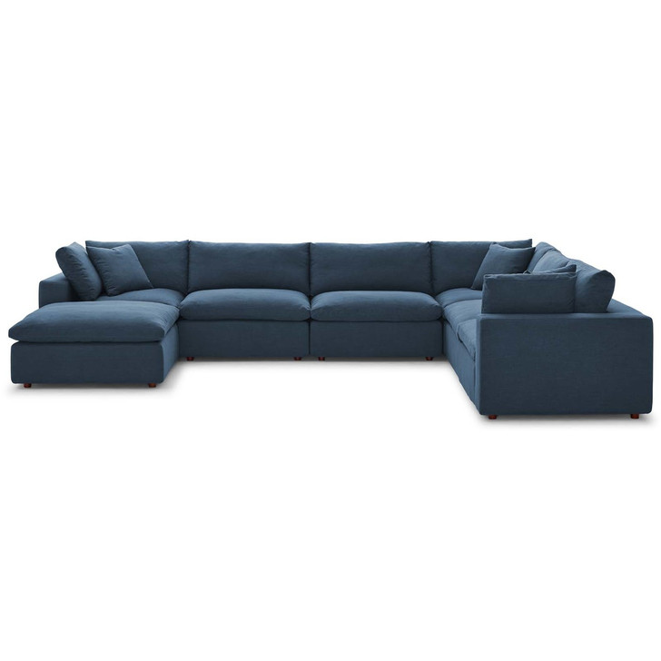 Commix Down Filled Overstuffed 7 Piece Sectional Sofa Set, Fabric, Navy Blue 15762