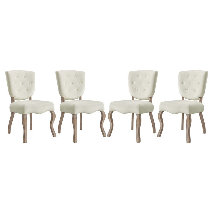 Array Dining Side Chair Set of 4, Velvet Fabric Wood, Ivory White 15773