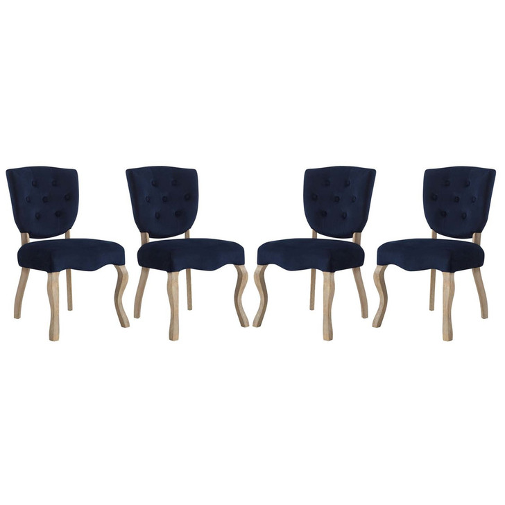 Array Dining Side Chair Set of 4, Velvet Fabric Wood, Navy Blue 15774