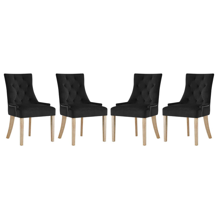 Pose Dining Chair Velvet Set of 4, Velvet Fabric Wood, Black 15845