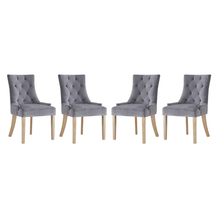 Pose Dining Chair Velvet Set of 4, Velvet Fabric Wood, Grey Gray 15846