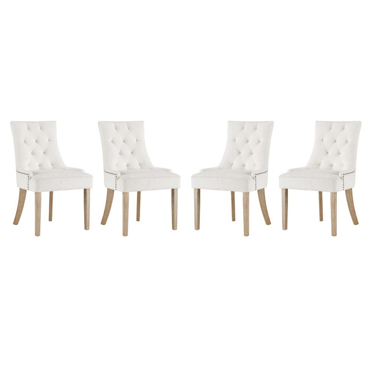 Pose Dining Chair Velvet Set of 4, Velvet Fabric Wood, Ivory White 15847