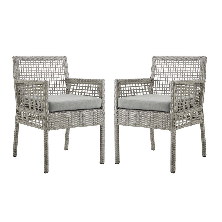 Aura Dining Armchair Outdoor Patio Wicker Rattan Set of 2, Rattan Wicker, Grey Gray 15875