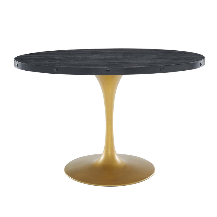 Drive 47" Oval Wood Top Dining Table, Wood Metal Steel, Black Gold 15879