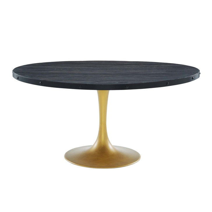 Drive 60" Round Wood Top Dining Table, Wood Metal Steel, Black Gold 15880