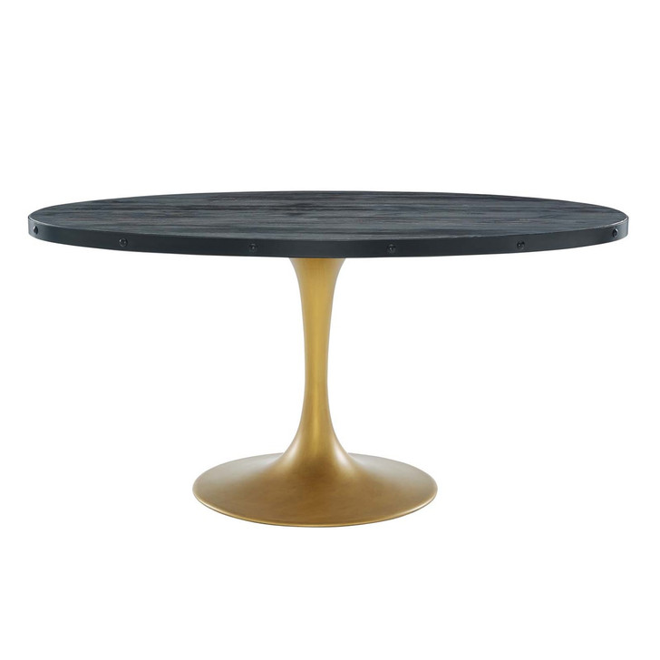 Drive 60" Oval Wood Top Dining Table, Wood Metal Steel, Black Gold 15881