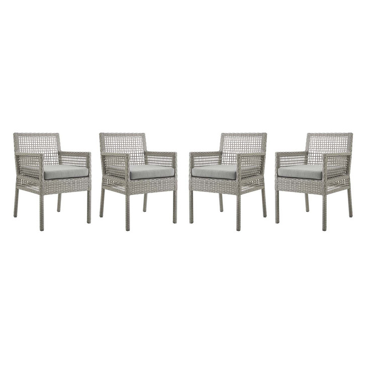 Aura Dining Armchair Outdoor Patio Wicker Rattan Set of 4, Rattan Wicker, Grey Gray 15887