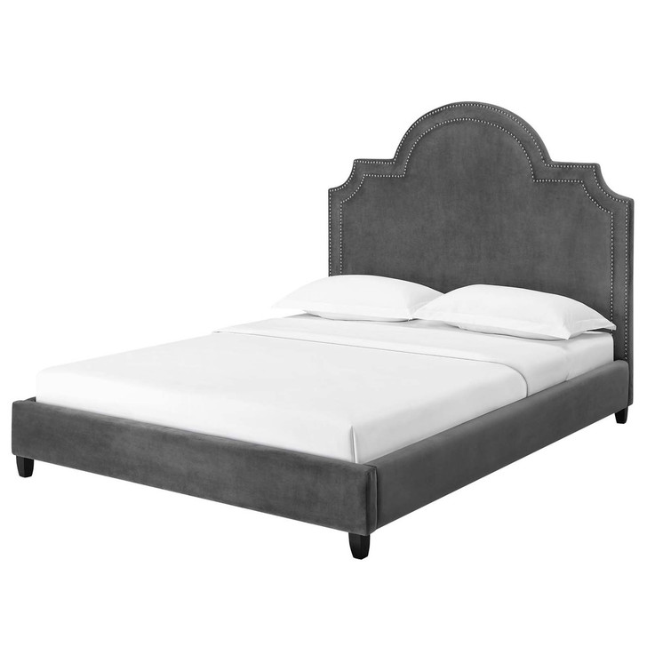 Primrose Queen Performance Velvet Platform Bed, Queen Size, Velvet Fabric, Grey Gray, 15893