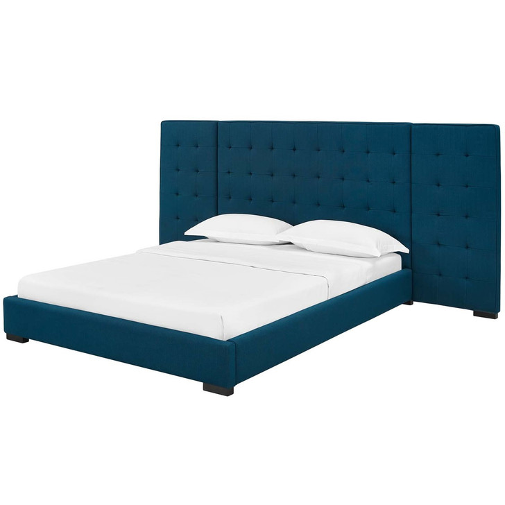 Primrose Queen Upholstered Fabric Platform Bed, Queen Size, Fabric, Navy Blue, 15898