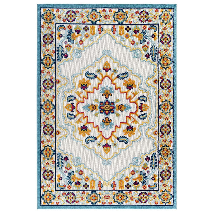 Reflect Ansel Distressed Vintage Floral Persian Medallion 5x8 Indoor and Outdoor Area Rug, Fabric, Multi Color 15931
