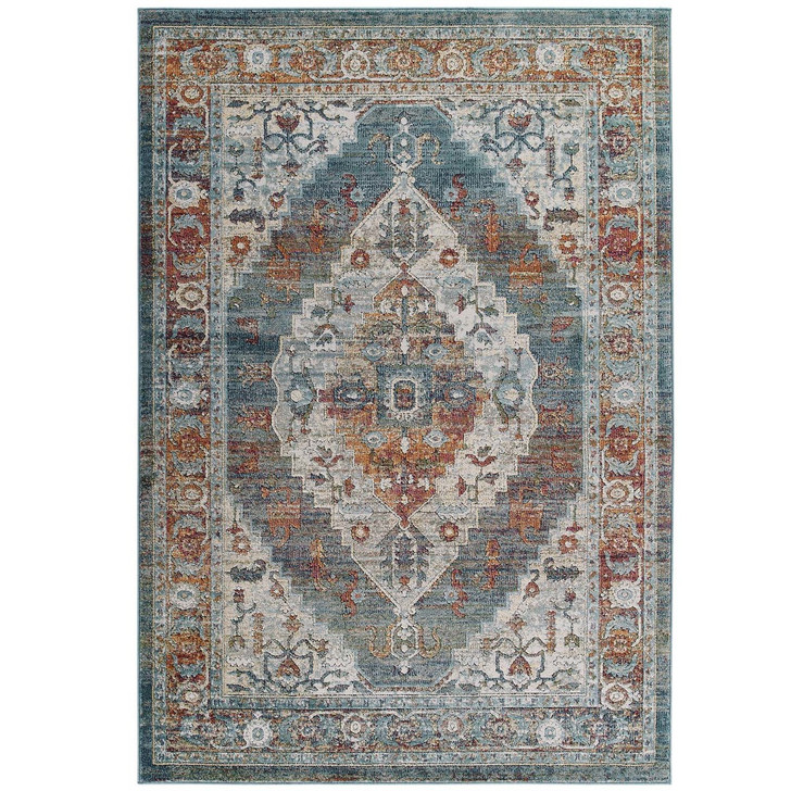 Tribute Camellia Distressed Vintage Floral Persian Medallion 5x8 Area Rug, Fabric, Multi Colorful 15941