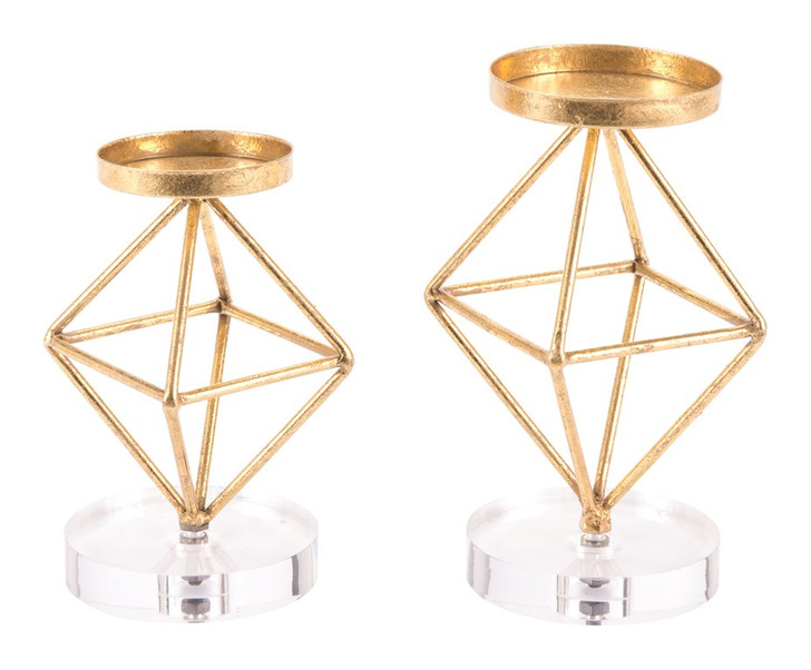 Rombo Set Of 2 Candle Holders Gold, 16630