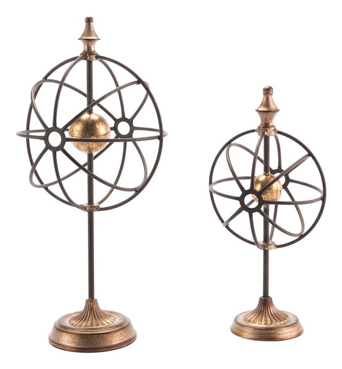 Set Of 2 Globes With Pedestal Antique, 16640